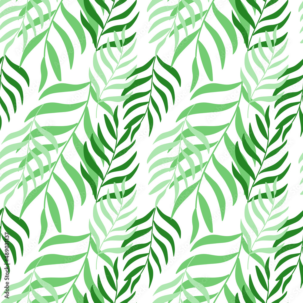 Seamless floral pattern of green leaves. Vector illustration for background, postcard, decor, holiday