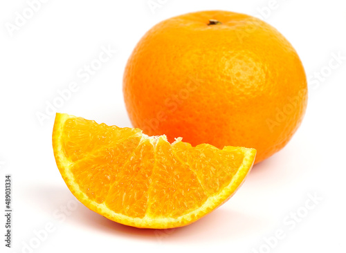 Ripe orange fruit. Orange full macro shoot fruit healthy food ingredient. Organic fresh orange isolated on white. 