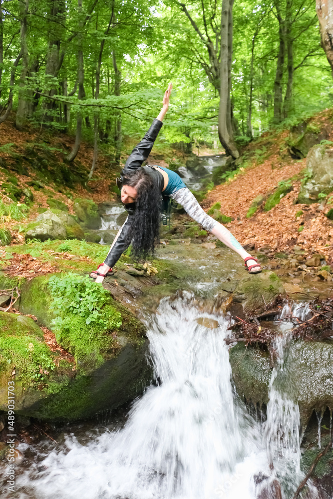 yoga pose in the forest near the stream.. yoga pose in the forest near the stream..