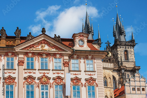 Photography Kinsky palace on Old town square in Stare Mesto, Prague, Czech Republic