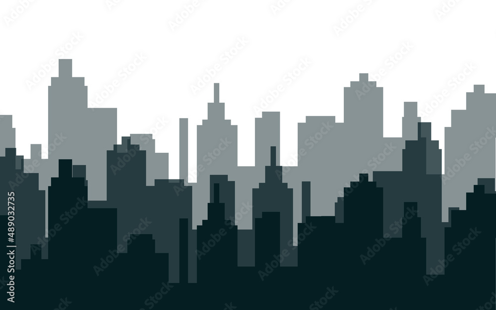 illustration Panorama silhouette of modern cityscape at night. billboard for construction company
