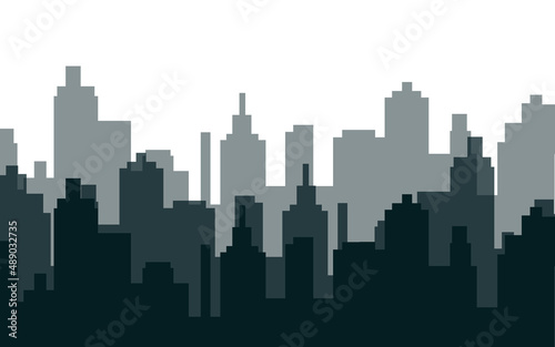illustration Panorama silhouette of modern cityscape at night. billboard for construction company 