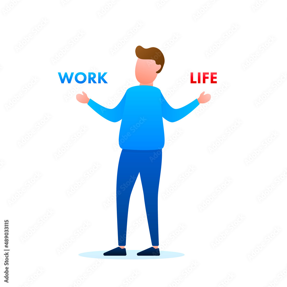 Man choosing between two options Work and Life. Vector stock illustration