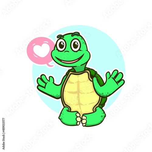 cute green turtle smile cartoon doodle adorable character vector illustration