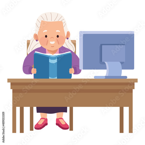 old woman reading book