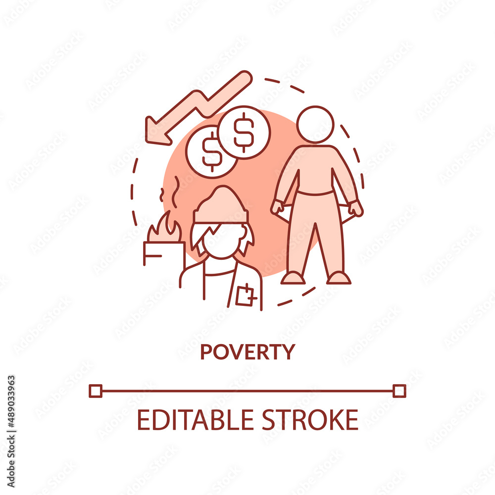 Obraz premium Poverty terracotta concept icon. Homelessness abstract idea thin line illustration. Being poor. Lack of income and food. Isolated outline drawing. Editable stroke. Arial, Myriad Pro-Bold fonts used