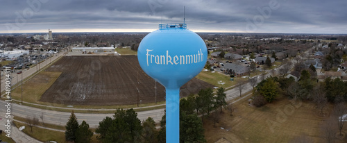 Aerial panorama from a drone of Frankenmuth, Michigan