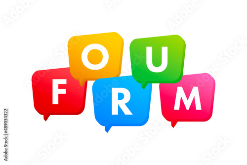 Forum label on chat speech bubble. Vector stock illustration.