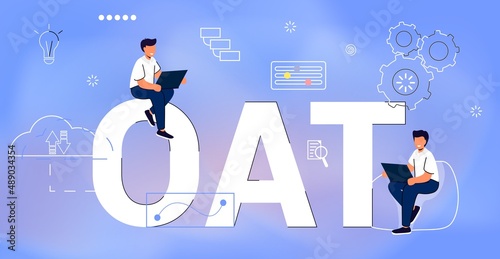 OAT Operational Acceptance Testing Service as part of a quality management system Business concept background Used to conduct operational readiness of a product Vector illustration Acronym