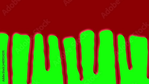 red blood dripping down along the screen transition on green screen background