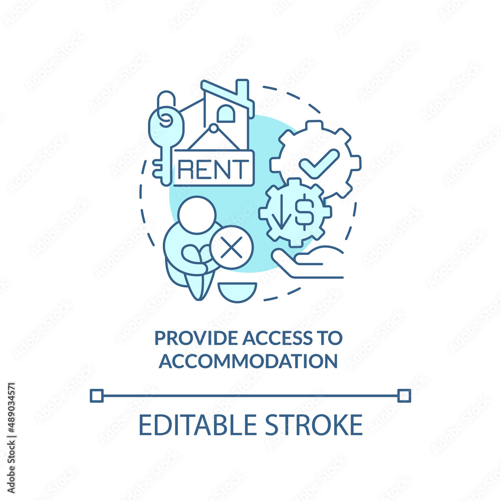 Provide access to accommodation turquoise concept icon. Accessible homes abstract idea thin line illustration. Isolated outline drawing. Editable stroke. Arial, Myriad Pro-Bold fonts used Provide access to accommodation turquoise concept icon. Accessible homes abstract idea thin line illustration. Isolated outline drawing. Editable stroke. Arial, Myriad Pro-Bold fonts used