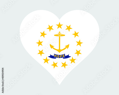 Rhode Island USA Heart Flag. RI US Love Shape State Flag. Ocean State United States of America Banner Icon Sign Symbol Clipart. EPS Vector Illustration.