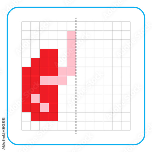 Picture reflection educational game for kids. Learn to complete symmetrical worksheets for preschool activities. Tasks for coloring grid pages, picture mosaics, or pixel art. Finish the lung organs.