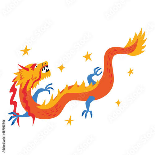 Asian dragon with stars around. Vector illustration of chinese traditional dragon. Year of the dragon. Oriental style