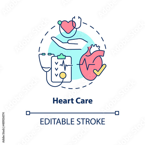 Heart care concept icon. Cardiology department. Service of medical center abstract idea thin line illustration. Isolated outline drawing. Editable stroke. Arial, Myriad Pro-Bold fonts used