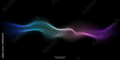 Vector wave lines flowing dynamic in colorful isolated on black background for concept of AI technology, digital, communication, science, music