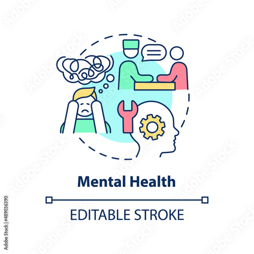 Mental health concept icon. Psychological help. Medical center service abstract idea thin line illustration. Isolated outline drawing. Editable stroke. Arial, Myriad Pro-Bold fonts used