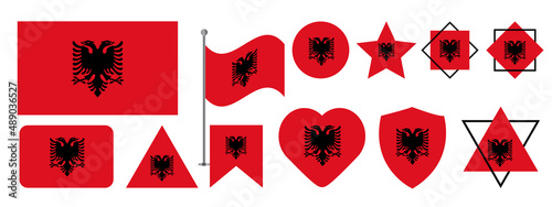 Albania flag design. Albania national flag vector design set. Albania flag vector illustration