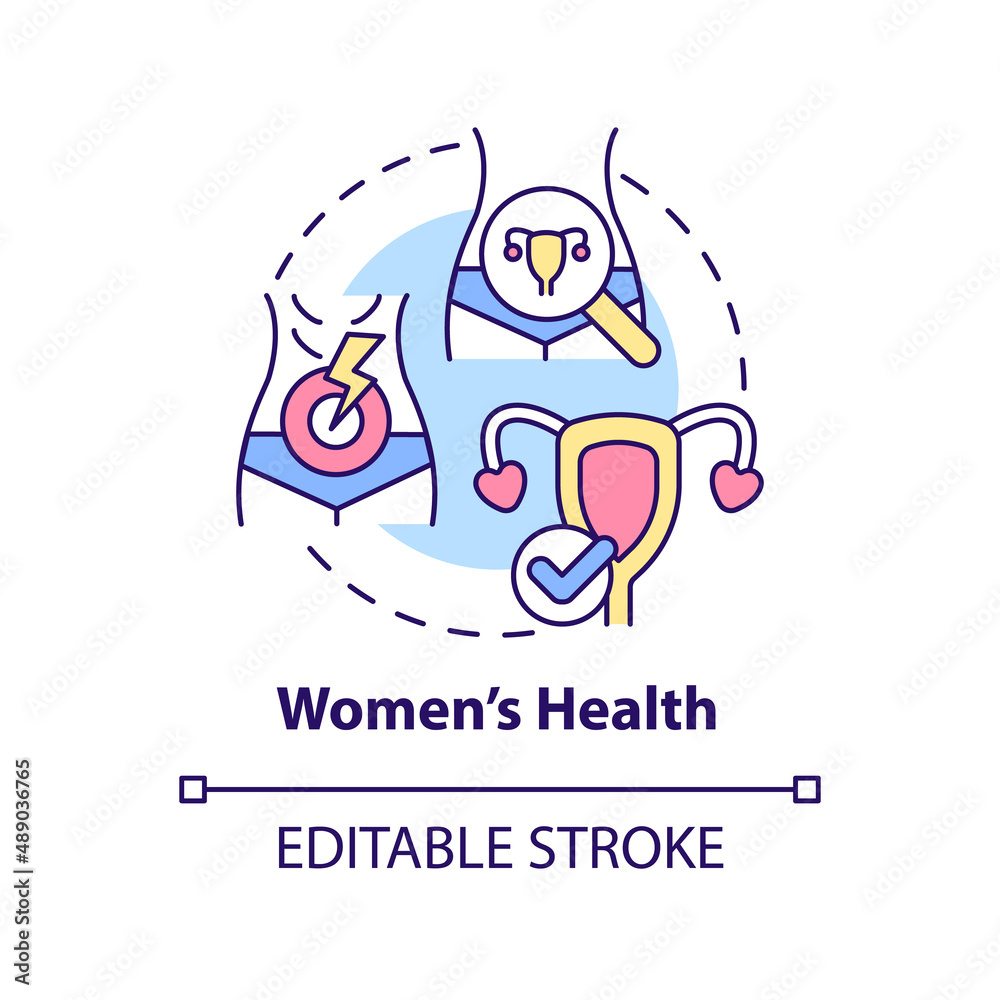 Women health concept icon. Gynecological care. Service of medical center abstract idea thin line illustration. Isolated outline drawing. Editable stroke. Arial, Myriad Pro-Bold fonts used