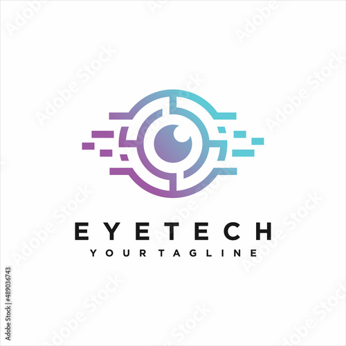 Eye tech logo design , eye symbol icon , software logo ,Vector illustration. Digital eye creative symbol concept. Cyber ​​vision, circuit board abstract business logo. Video camera control, futuristic