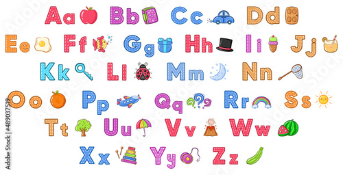 Alphabet letters with objects coloring