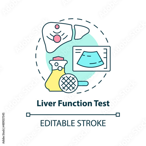 Liver function test concept icon. Laboratory procedure. Diagnostic service abstract idea thin line illustration. Isolated outline drawing. Editable stroke. Arial, Myriad Pro-Bold fonts used