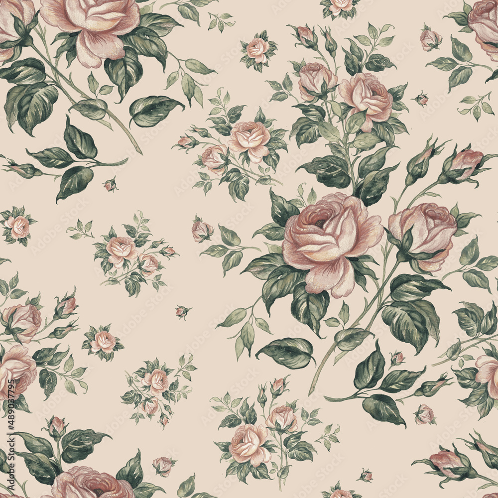 Floral abstract print beautiful drawn roses Floral abstract print beautiful drawn roses