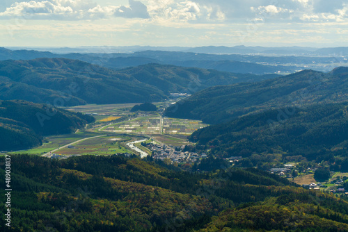 Fototapeta Naklejka Na Ścianę i Meble -  Views from the top of Mt Kogaisan, in Tome, a small town in rural Japan