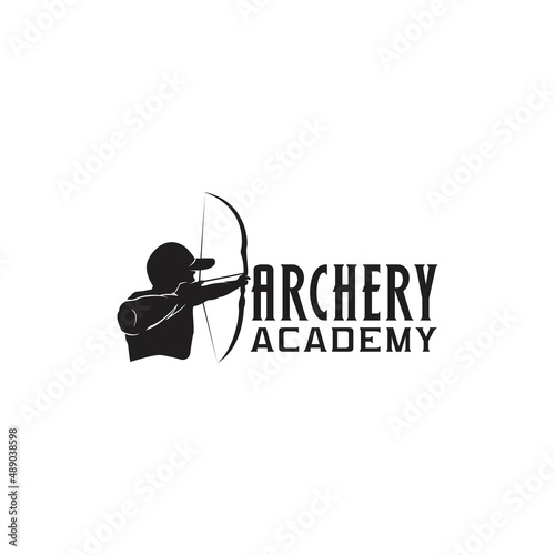 archery logo design, silhouette man archery, vector template