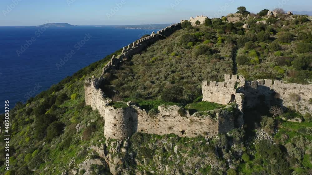Ruins of Old Navarino Castle near Pylos, aerial view Ruins of Old Navarino Castle near Pylos, aerial view