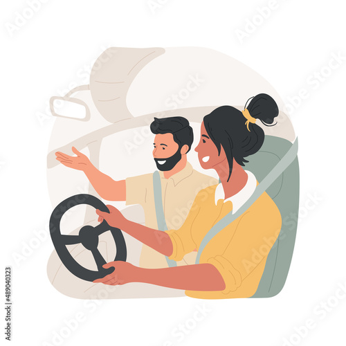 Good driving isolated cartoon vector illustration. Young teenage boy driving car, lesson with instructor, learning to drive, acquaintance with vehicle, practice in the city vector cartoon.