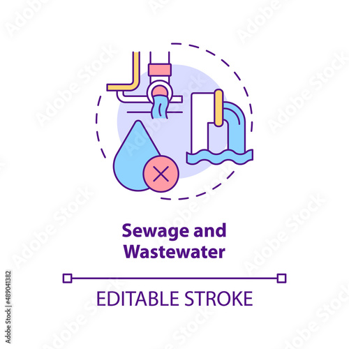 Sewage and wastewater concept icon. Water contamination type abstract idea thin line illustration. Domestic dwellings. Isolated outline drawing. Editable stroke. Arial, Myriad Pro-Bold fonts used