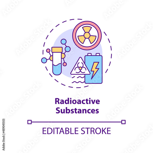 Radioactive substances concept icon. Water contamination cause abstract idea thin line illustration. Radioactive fallout. Isolated outline drawing. Editable stroke. Arial, Myriad Pro-Bold fonts used