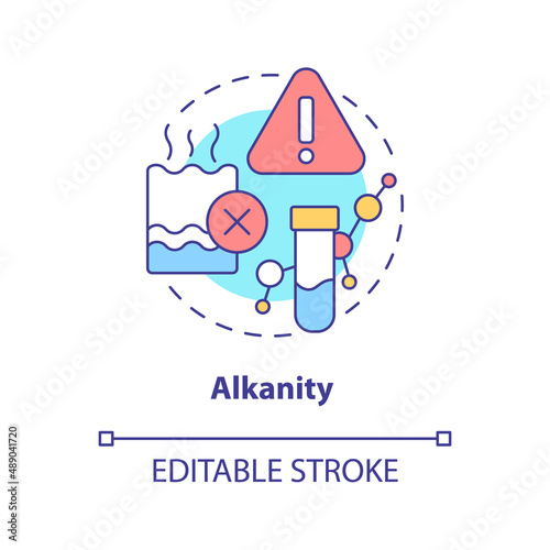 Alkalinity concept icon. Water quality indicator abstract idea thin line illustration. Measuring pH levels in water. Isolated outline drawing. Editable stroke. Arial, Myriad Pro-Bold fonts used