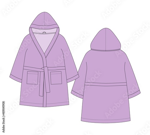 Bathrobe technical sketch. Hooded bathrobe.