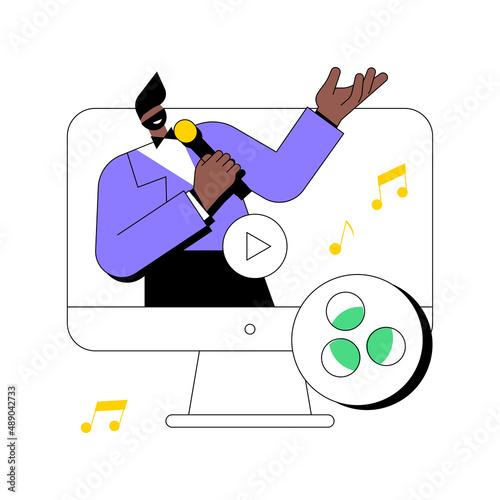 Music video abstract concept vector illustration. Official videoclip, internet and tv premiere, music video production, professional director, shooting crew, musician promotion abstract metaphor.
