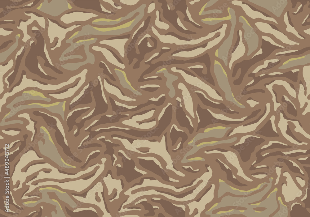Camo texture for army clothing. Zebra stylish safari camo background. Soldier sand brown and beige camouflaging seamless pattern. Military textile for print. Vector wallpaper