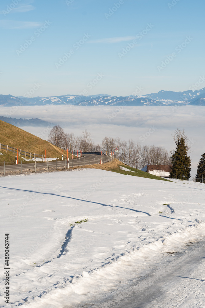 Mist of fog over the swiss and austrian mountains Mist of fog over the swiss and austrian mountains