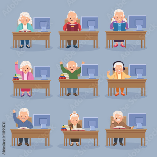 nine elderly persons studing