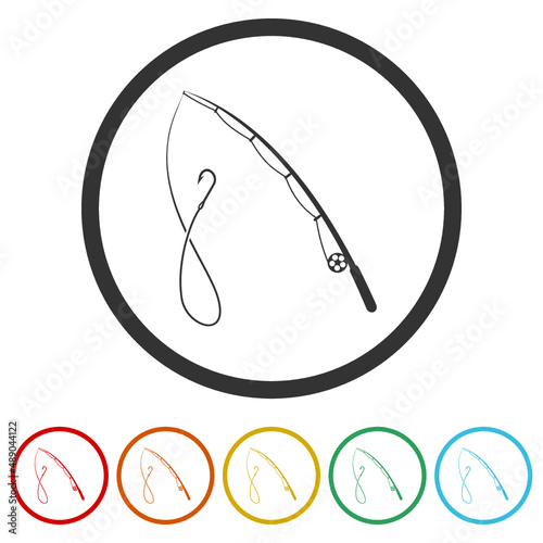 Fishing rod ring icon, color set