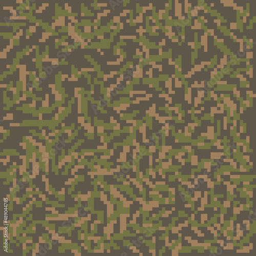 Texture for platformers pixel art vector - mud and bush pattern. Seamless texture of soil with grass. Game landscape plan. Earth surface terrain. Digital brown and green camo background