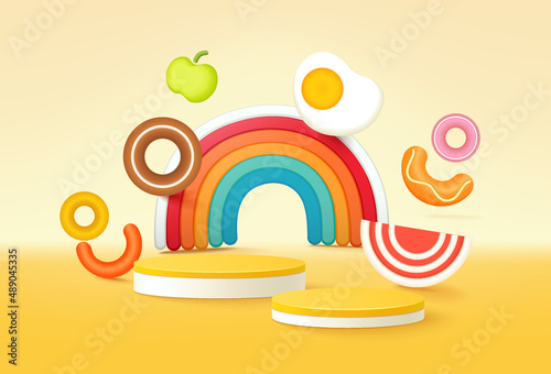 3d display podium for showing products with conceptual Illustration of food