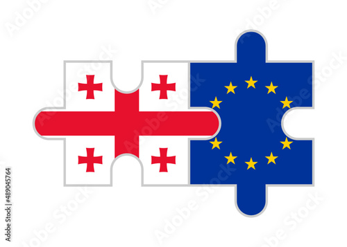 puzzle pieces of georgia and european union flags. vector illustration isolated on white background	
