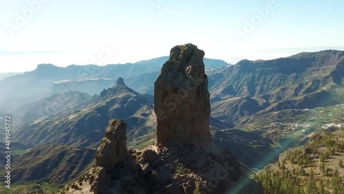 Aerial drone view of Roque Nublo, Gran Canaria Spain