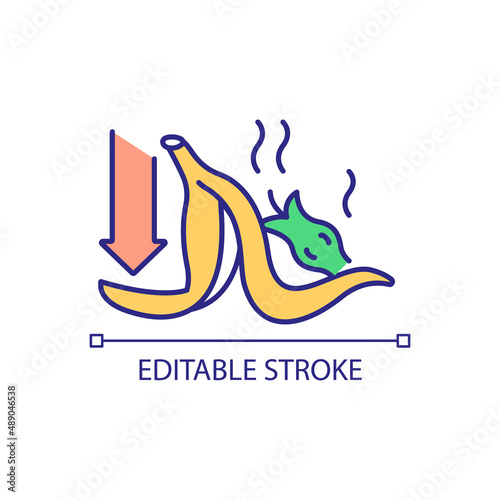 Reduce food waste RGB color icon. Responsive consumption of nutrient product. Organic garbage recycle. Isolated vector illustration. Simple filled line drawing. Editable stroke. Arial font used