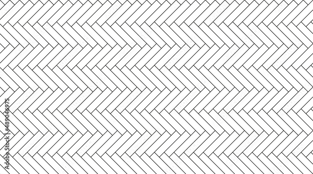 Herringbone floor. Seamless tile pattern. Outline cladding texture. Herring bone surface. Ceramic print. Geometric tessellation grid. Paving background. Scandinavian white panel. Vector illustration