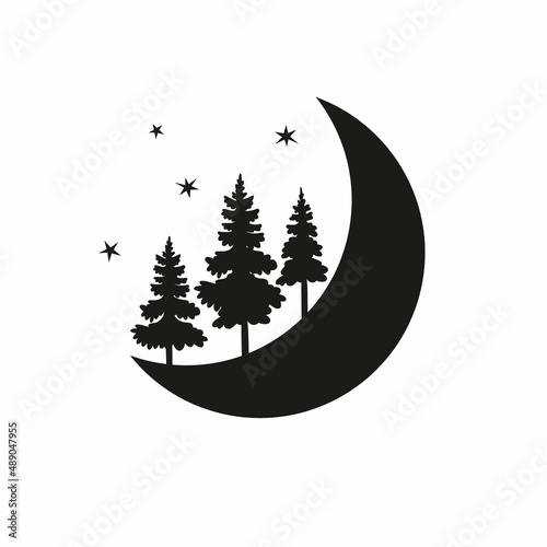 Vector illustration of a crescent and Christmas trees photo