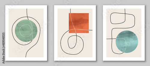 Abstract art, set of hand painted, watercolor geometric backgrounds. Design for poster, wall decoration, cover, EPS10 vector template