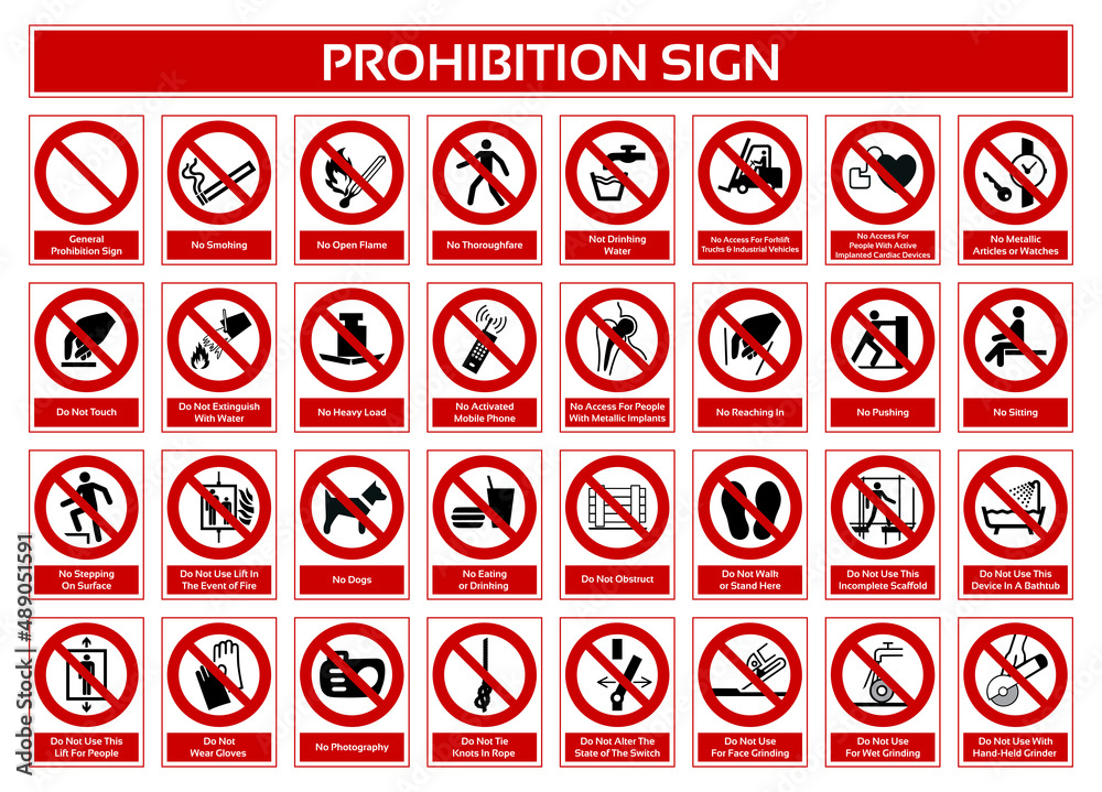 Vetor de Set of Prohibition Sign. Forbidden Sign In White Pictogram ...