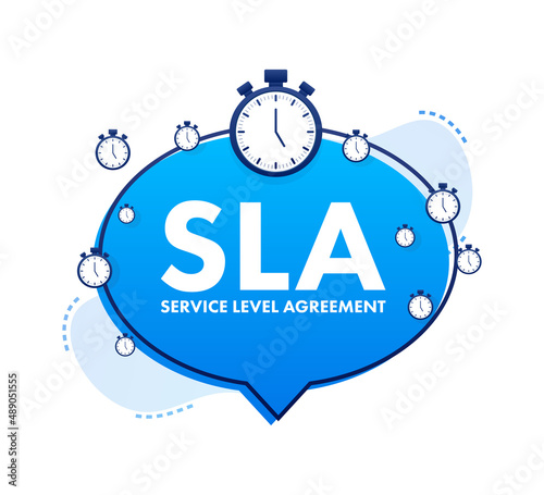 SLA - Service Level Agreement. Commitment between a service provider and a client. Vector stock illustration.